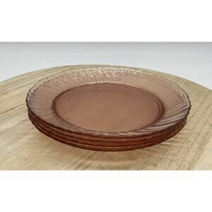 Pink Pressed Glass Dinner Plates Set Of 4 Swirl Pattern Retro Round Tableware